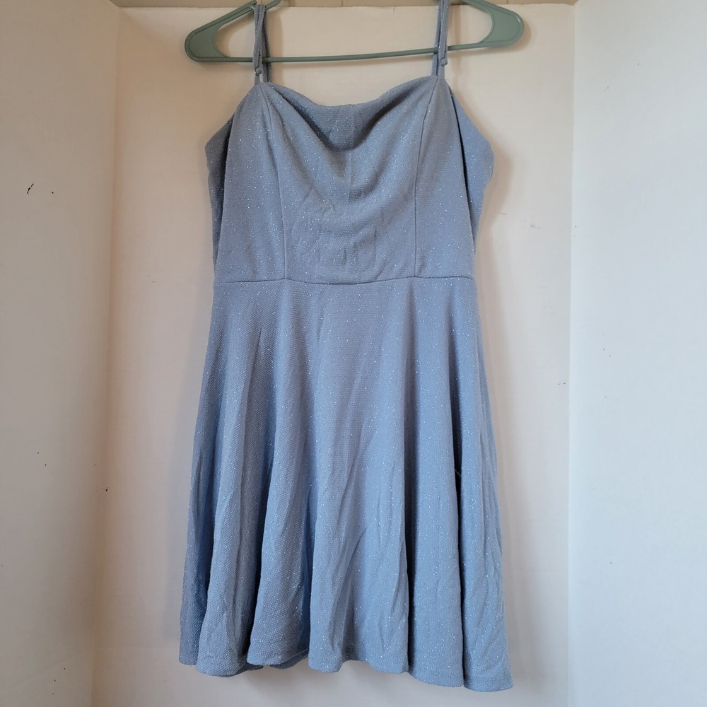B. SMART Light Blue Glitter Spaghetti Strap Mini Dress Size 15 Flare Homecoming